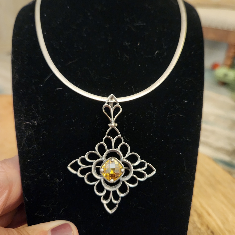 Vintage Sterling Silver Silpada Pendant with Yellow Gemstone